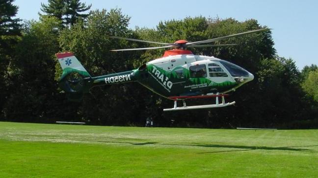 一架DHART直升机降落在田野上.